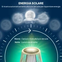 Lampada Solare da Giardino con Illuminazione LED, in PE, Rattan e Acciaio, Ø26x72 cm, Grigio - Image 4