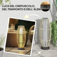 Lampada Solare da Giardino con Illuminazione LED, in PE, Rattan e Acciaio, Ø26x72 cm, Grigio - Image 5