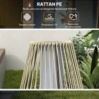 Lampada Solare da Giardino con Illuminazione LED, in PE, Rattan e Acciaio, Ø26x72 cm, Grigio - Image 6