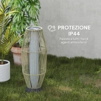 Lampada Solare da Giardino con Illuminazione LED, in PE, Rattan e Acciaio, Ø26x72 cm, Grigio - Image 7