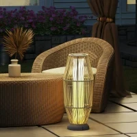 Lampada Solare da Giardino con Illuminazione LED, in PE, Rattan e Acciaio, Ø26x72 cm, Grigio - Image 8