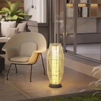 Lampada Solare da Giardino con Illuminazione LED, in PE, Rattan e Acciaio, Ø26x72 cm, Grigio - Image 9