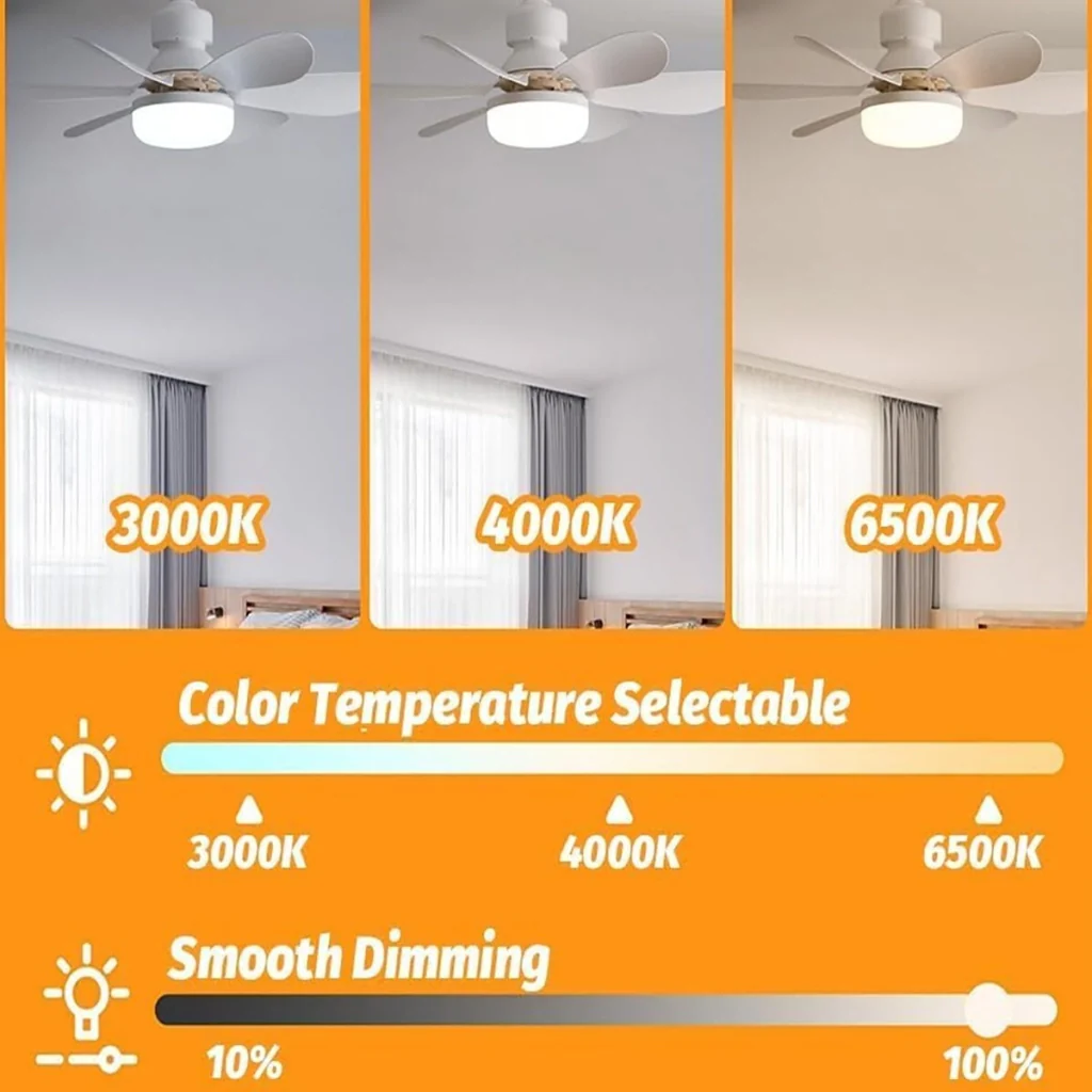 LAMPADA VENTILATORE PLAFONIERA LED SOFFITTO E27 DIMMERABILE 6 PALE TELECOMANDO - Image 5