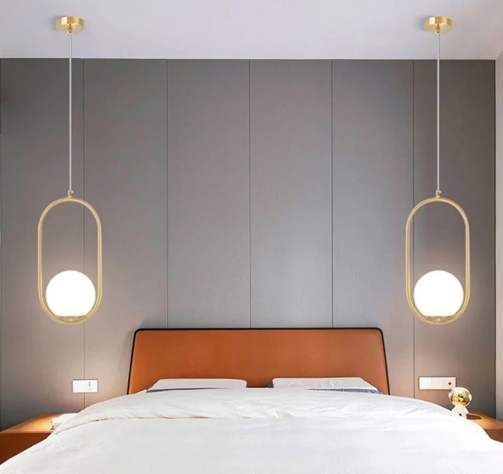 Lampadario a sospensione da soffitto in alluminio color oro bronzo con sfera e attacco per lampadine G9 - Image 2