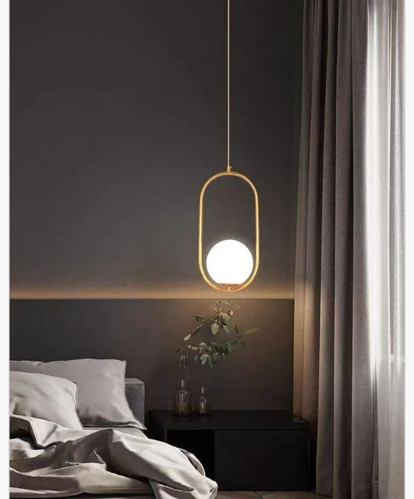 Lampadario a sospensione da soffitto in alluminio color oro bronzo con sfera e attacco per lampadine G9 - Image 6