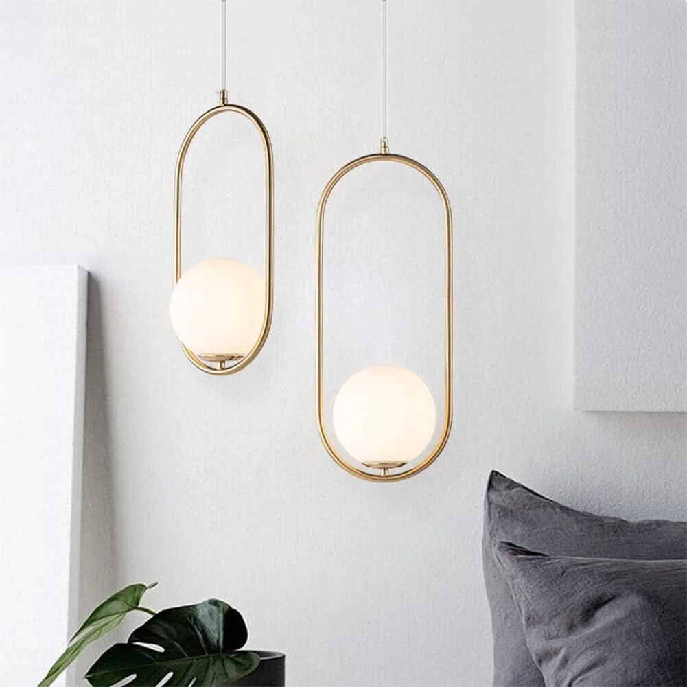 Lampadario a Sospensione da Soffitto Moderno Anello in Oro con sfera in vetro opaco e Attacco lampadine LED G9 - Image 5