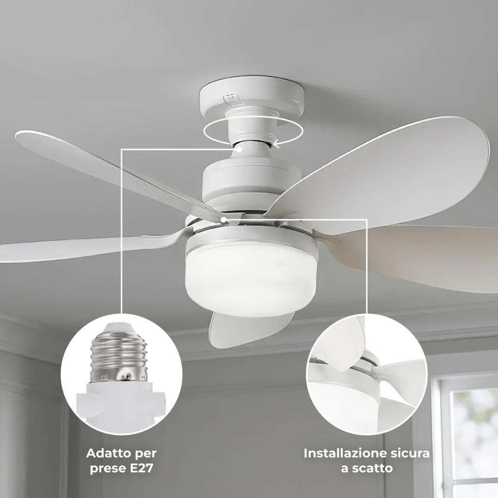 Lampadario Con Ventilatore da Soffitto con Luce LED E27 Avvitabile, Plafoniera con Ventola 2 in 1, Telecomando, 6 Velocità, Timer, Luce Dimmerabile 3000K-6000K, Silenzioso 51 cm - Image 4