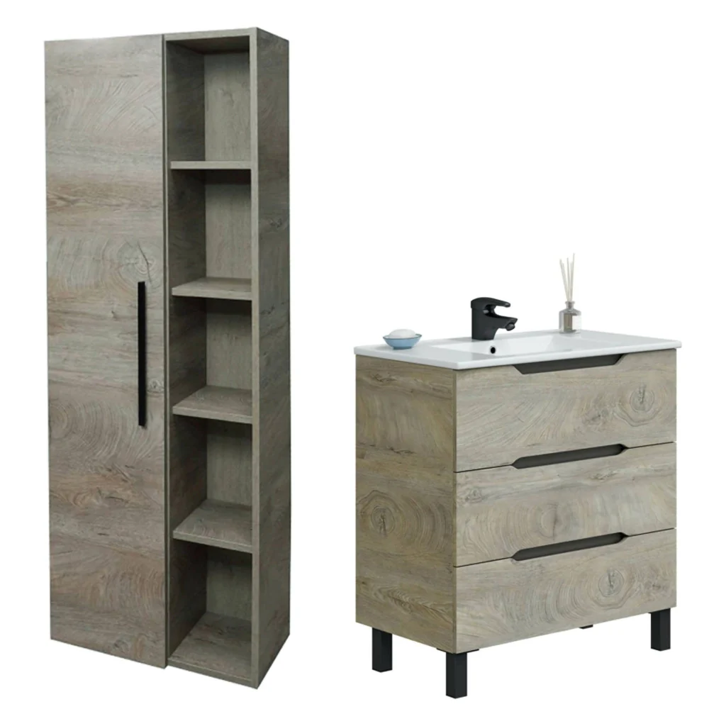 Laterza, set Mobili Bagno 3 Cassetti, Marrone Quercia - Image 4