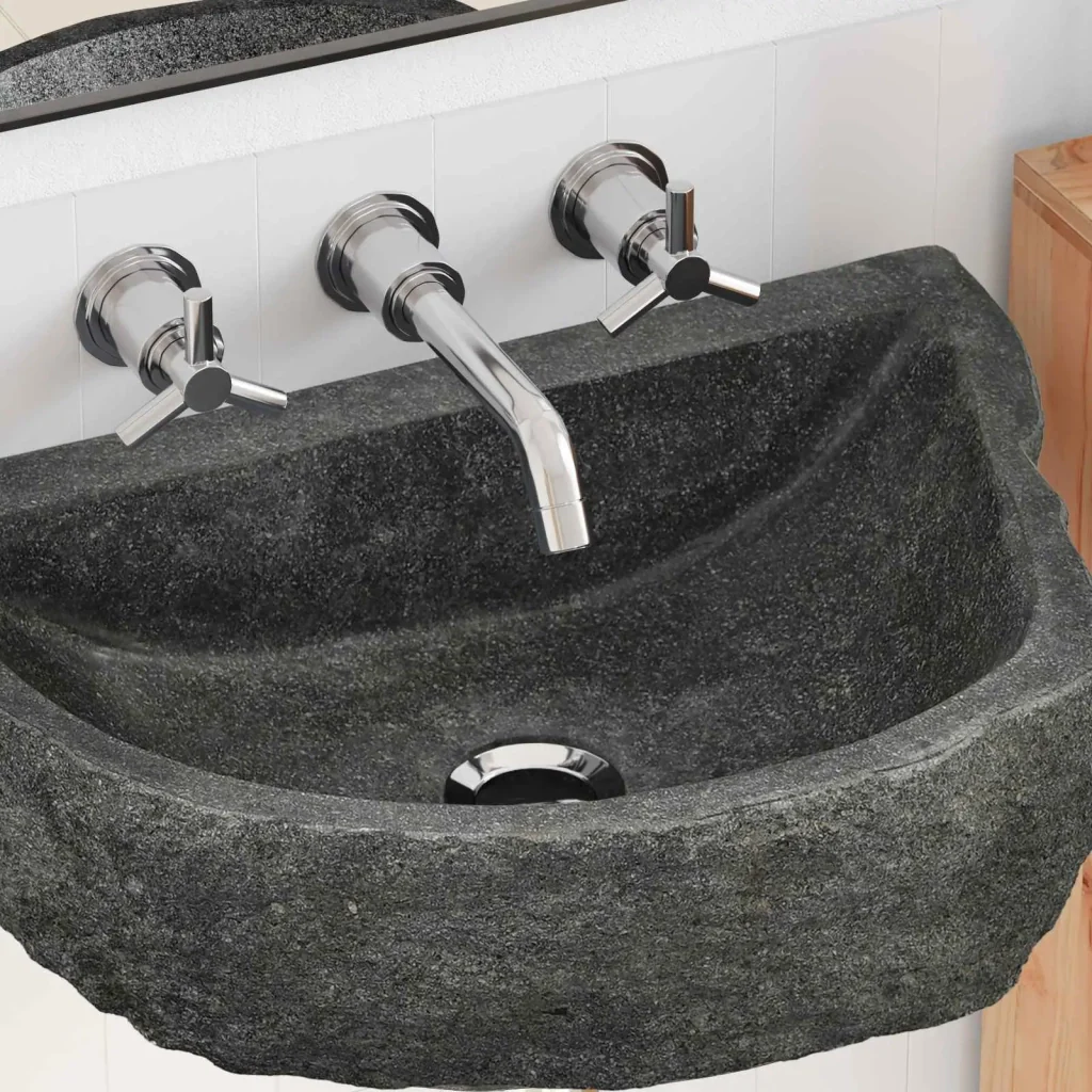 Lavabo a parete Grigio 45 x 35 x 15 cm Pietra fiume 4103952 - Image 3