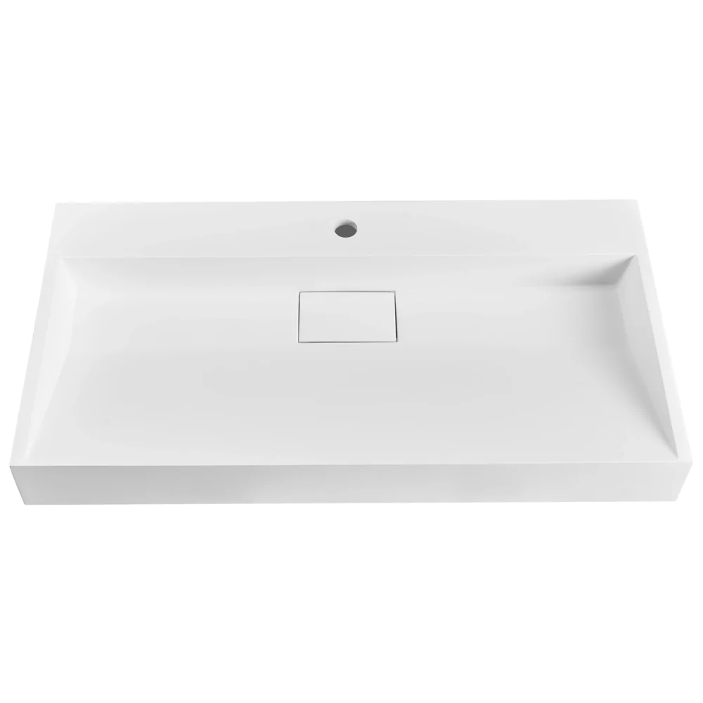 Lavabo bagno classico rettangolare in ceramica finitura lucida 90 x 46 cm Bianco Lavello da bagno rettangolare - Image 6