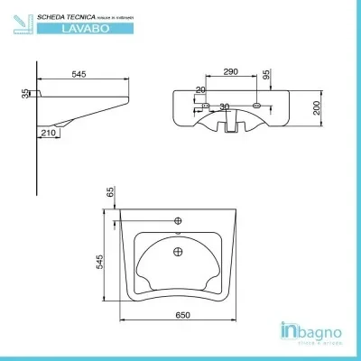 Lavabo sospeso 65 cm per disabili con fissaggio senza staffe - Image 4