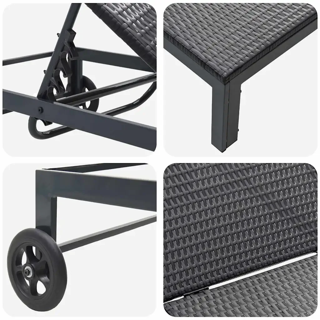 Lettino da Sole 2-persona 3 pcs Nero polyrattan 42004131 - Image 10