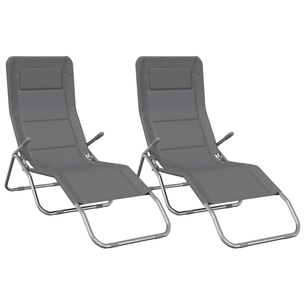 Lettini 2 pz Grigi Textilene e Acciaio Verniciato a Polverecod mxl 105834 - Image 2
