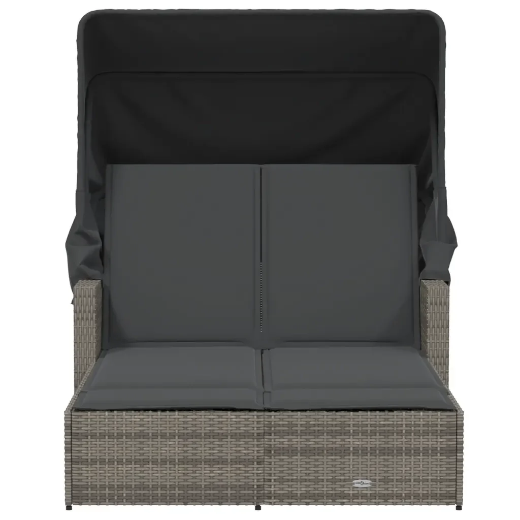 Lettino Doppio con Baldacchino e Cuscini Grigio in Polyrattan 365809 - Image 4
