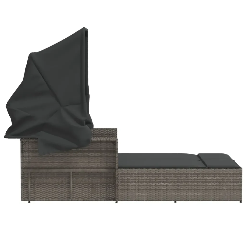 Lettino Doppio con Baldacchino e Cuscini Grigio in Polyrattan 365809 - Image 5