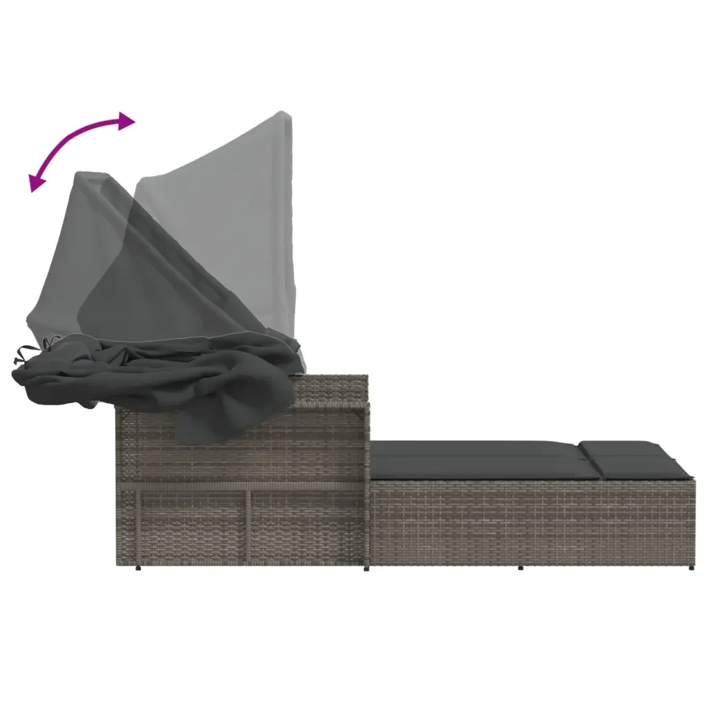 Lettino Doppio con Baldacchino e Cuscini Grigio in Polyrattan 365809 - Image 9