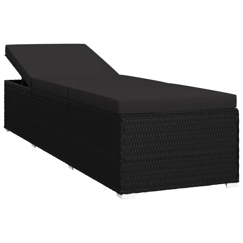 Lettino Prendisole con Cuscino in Polyrattan Nero 46221 - Image 2
