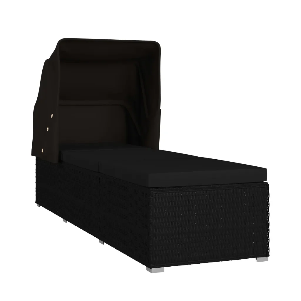 Lettino Prendisole con Tettuccio e Cuscino in Polyrattan Nero 46249 - Image 3