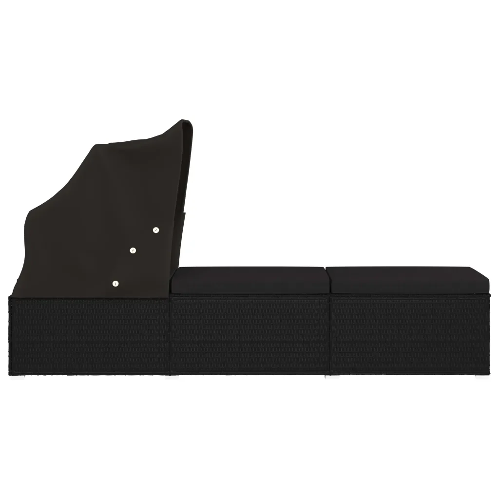 Lettino Prendisole con Tettuccio e Cuscino in Polyrattan Nero 46249 - Image 4