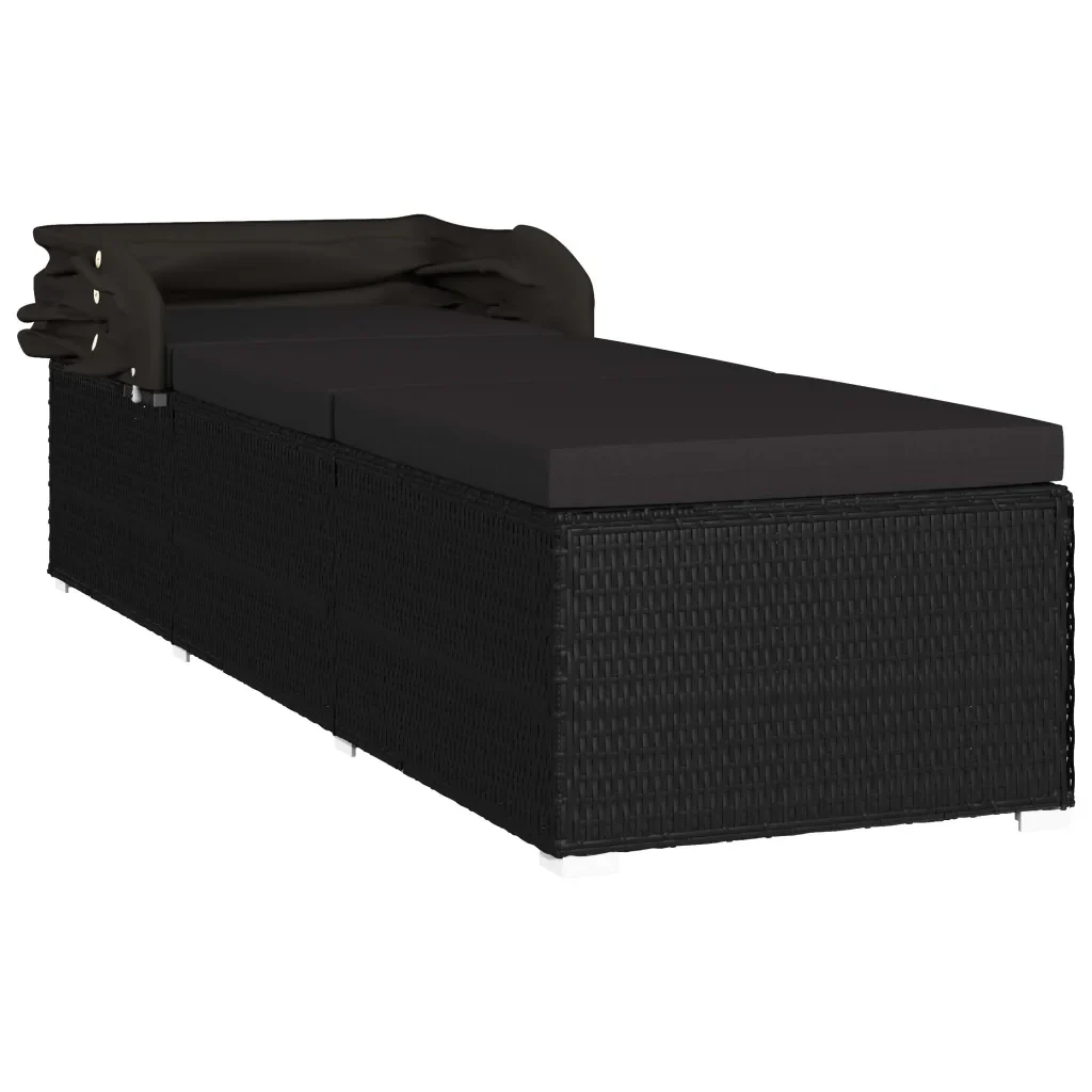 Lettino Prendisole con Tettuccio e Cuscino in Polyrattan Nero 46249 - Image 7