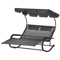 Lettino Prendisole Doppio per 2 Persone, con Cuscini e Tettuccio Inclusi, 200 cm x 139 cm x 140 cm, Grigio Scuro - Image 5