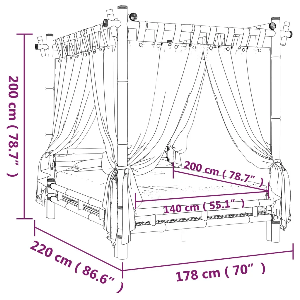 Letto a Baldacchino 140x200 cm in Bambù 340050 - Image 9