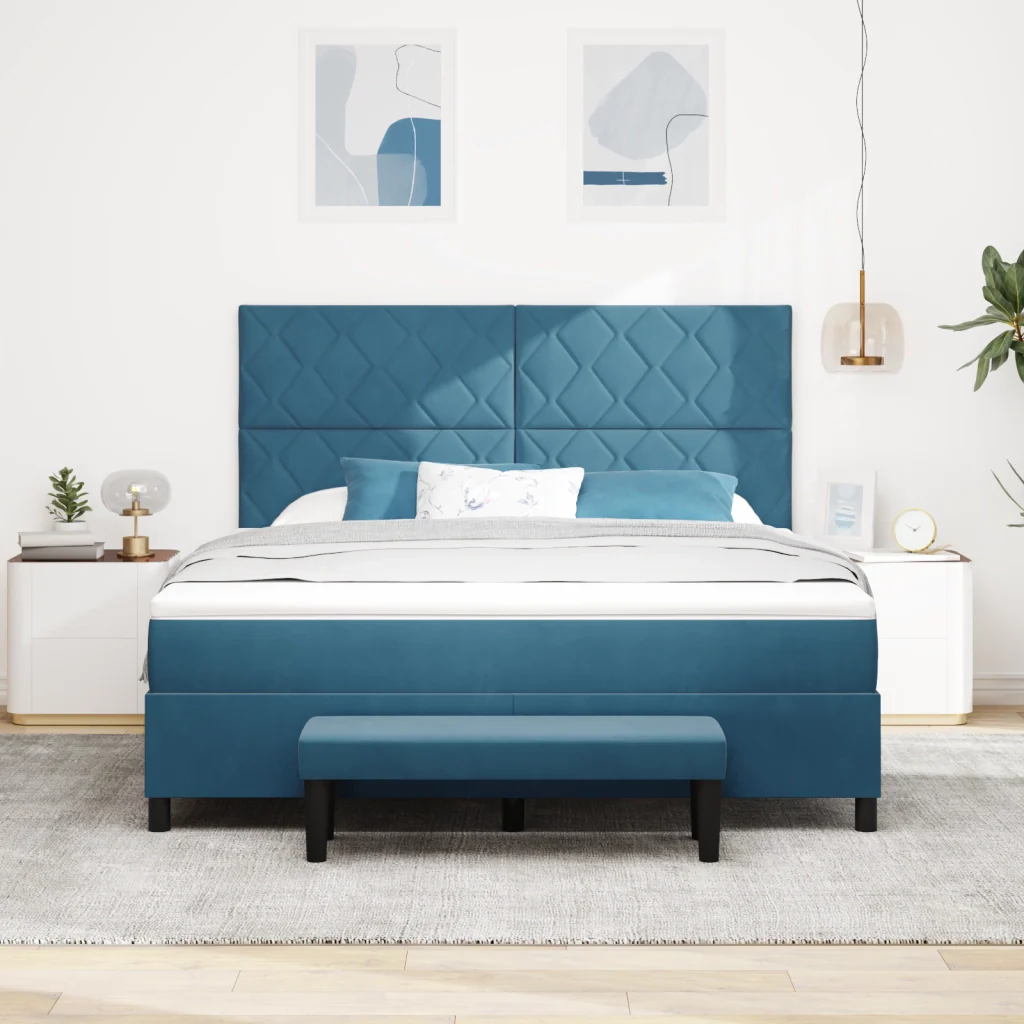 Letto A Balza con Materasso e Panchina Blu Scuro 180x200 cm Velluto - Image 5
