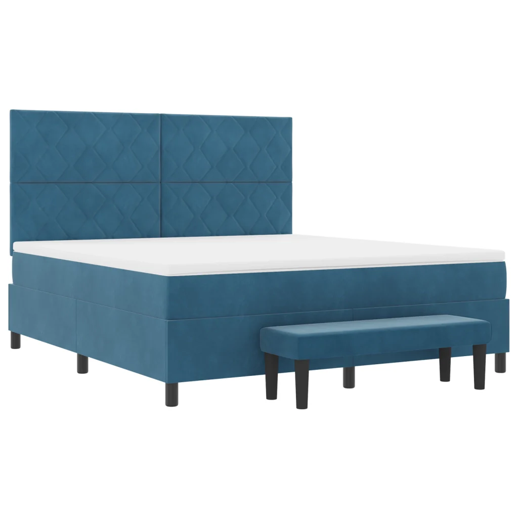 Letto A Balza con Materasso e Panchina Blu Scuro 180x200 cm Velluto - Image 8