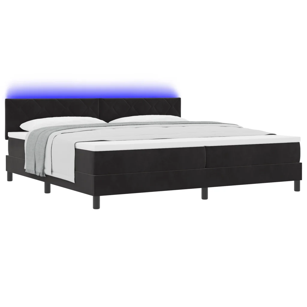 Letto a Box con Materasso e LED Nero 200x200 cm Velluto - Image 3