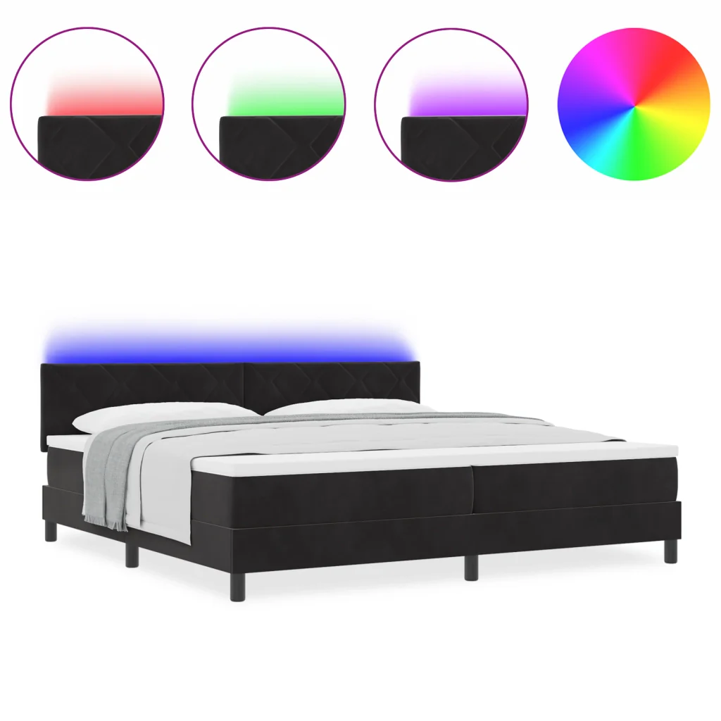 Letto a Box con Materasso e LED Nero 200x200 cm Velluto - Image 4