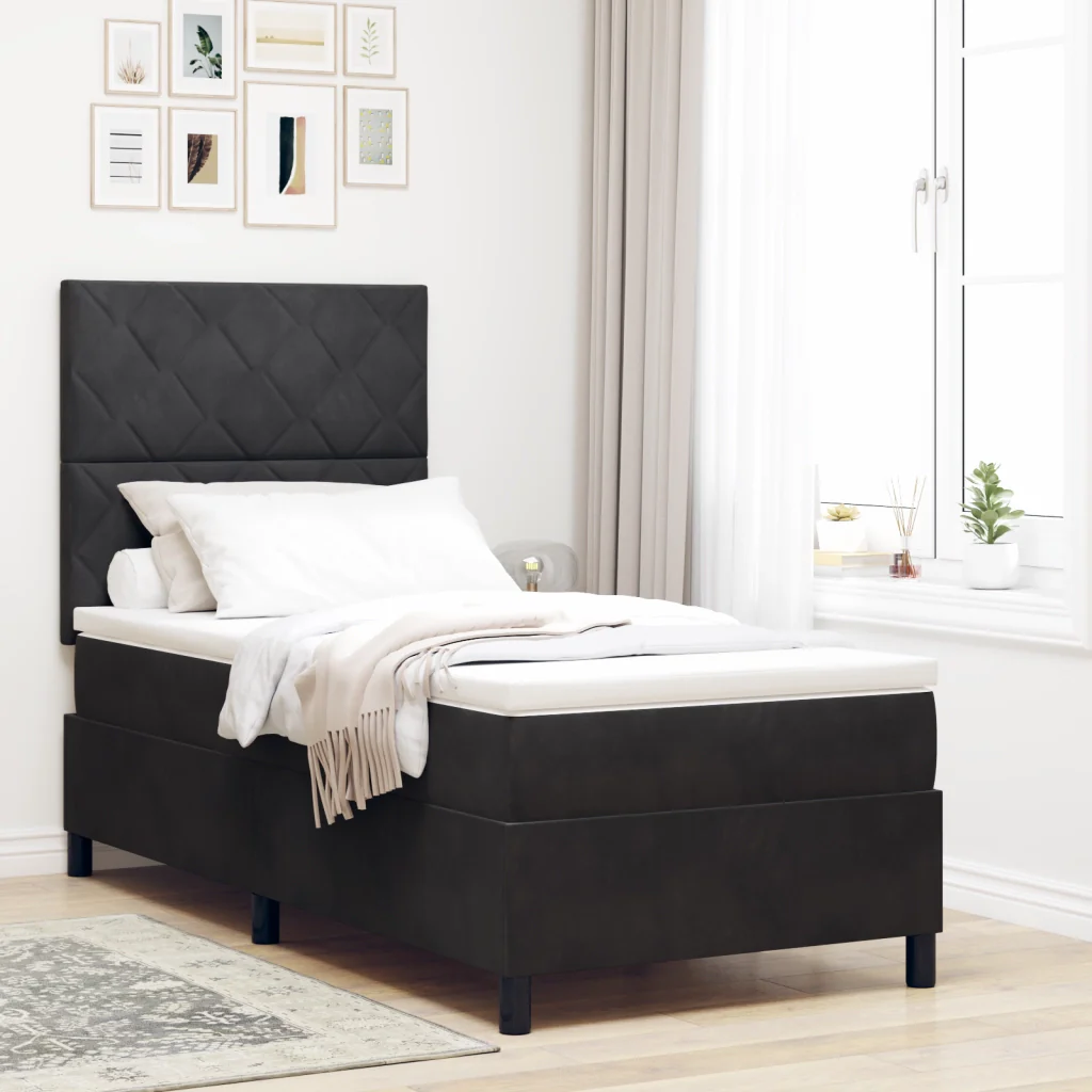 Letto a Box Con Materasso & LED Nero 100x200 cm Velluto