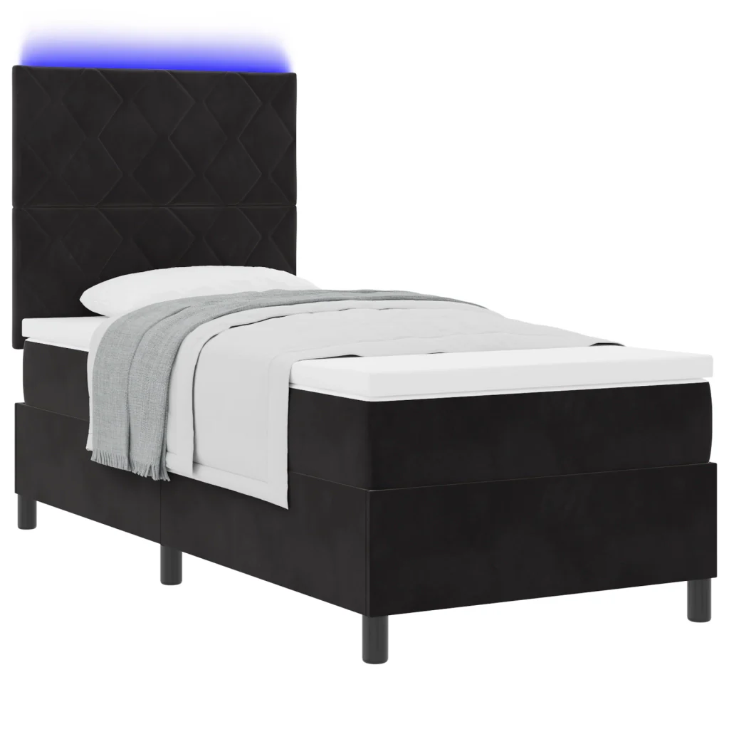 Letto a Box Con Materasso & LED Nero 100x200 cm Velluto - Image 3
