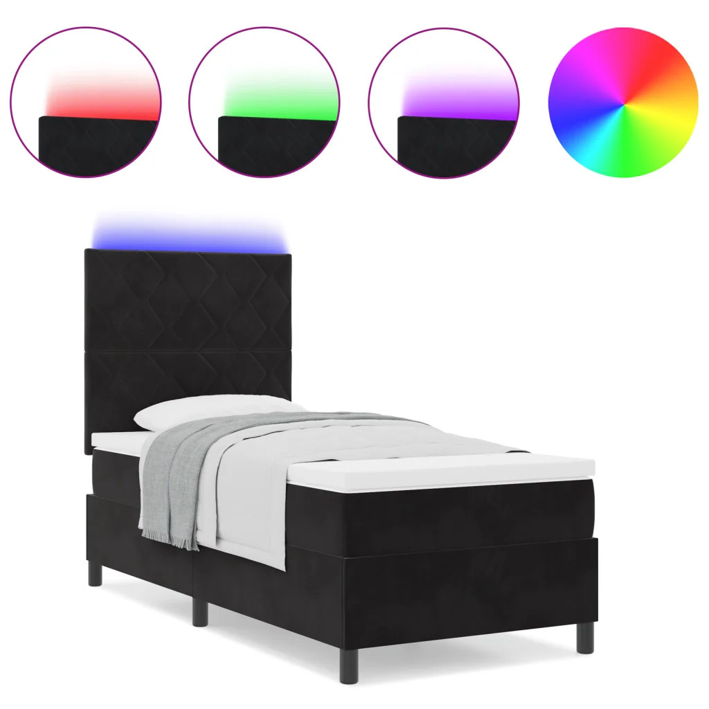 Letto a Box Con Materasso & LED Nero 100x200 cm Velluto - Image 4