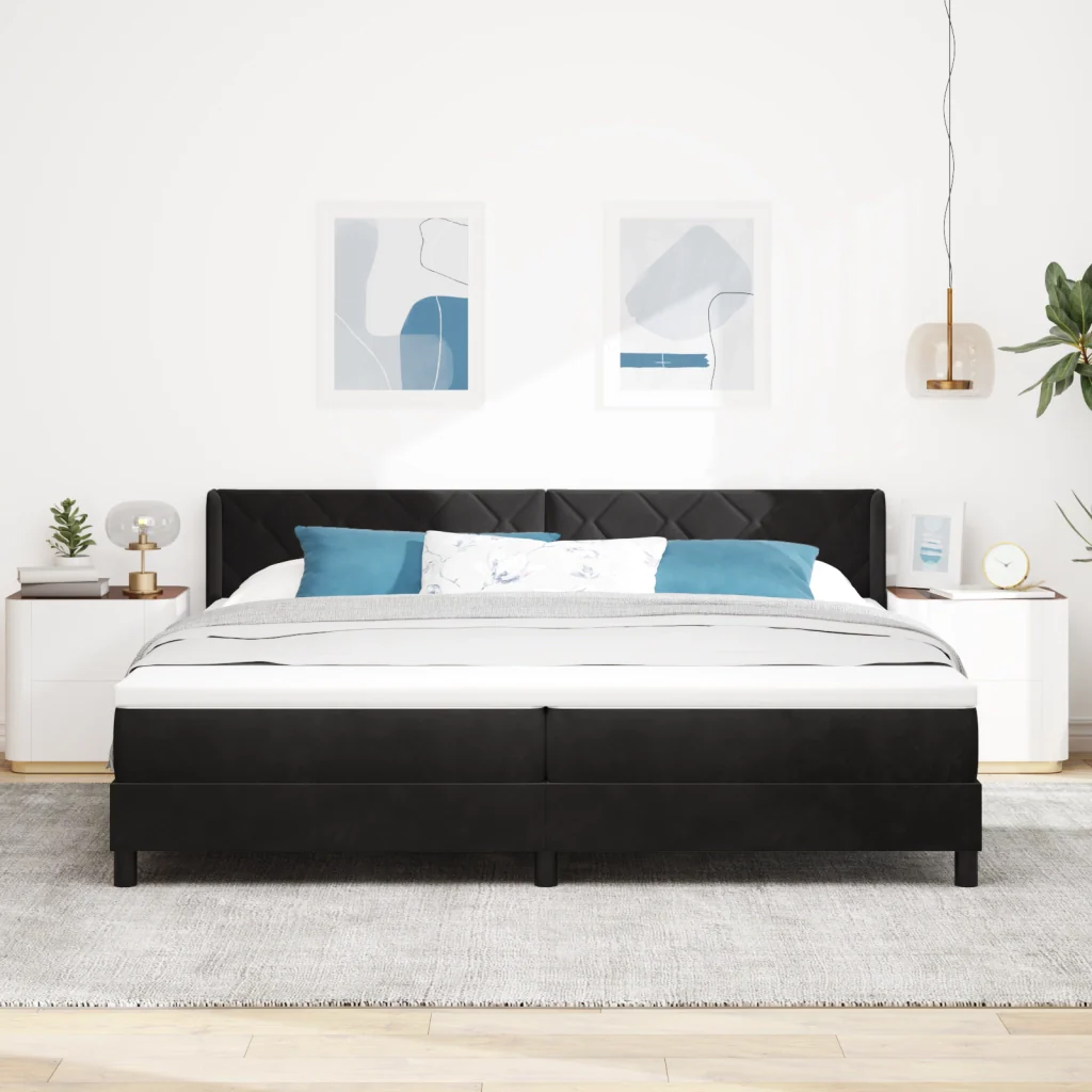 Letto a box con materasso Nero 200x200 cm Velluto