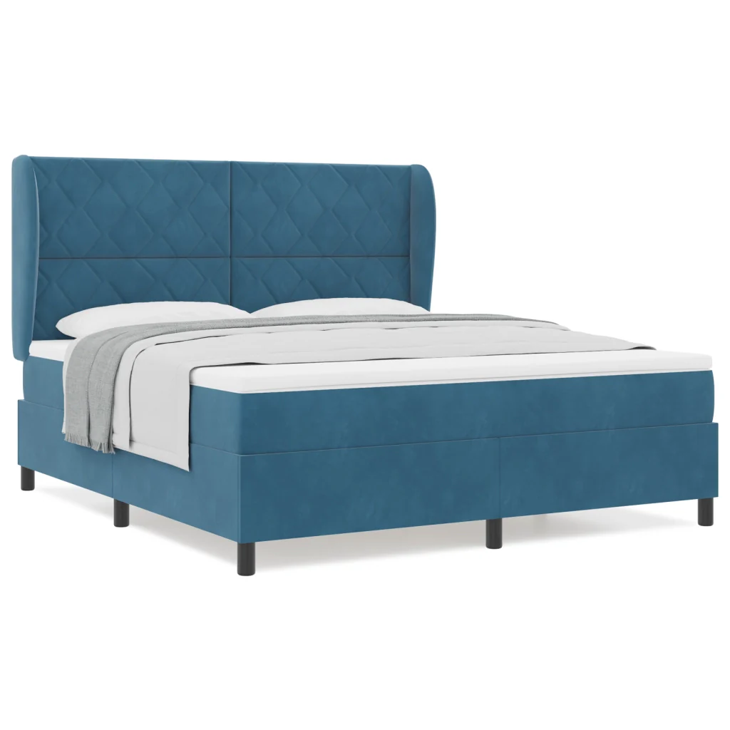 Letto a Box Spring con Materasso blu scuro 180x200 cm in Velluto - Image 4