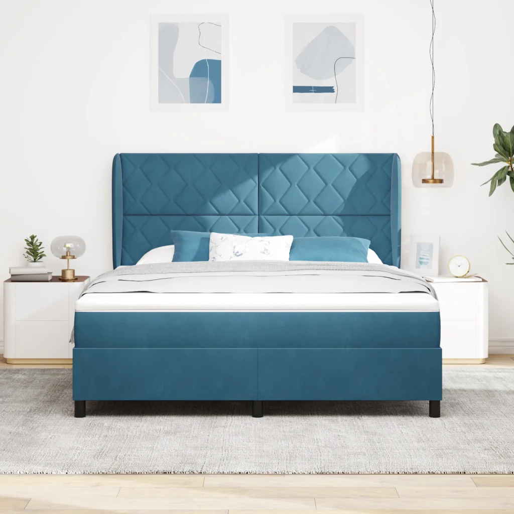 Letto a Box Spring con Materasso blu scuro 180x200 cm in Velluto - Image 5