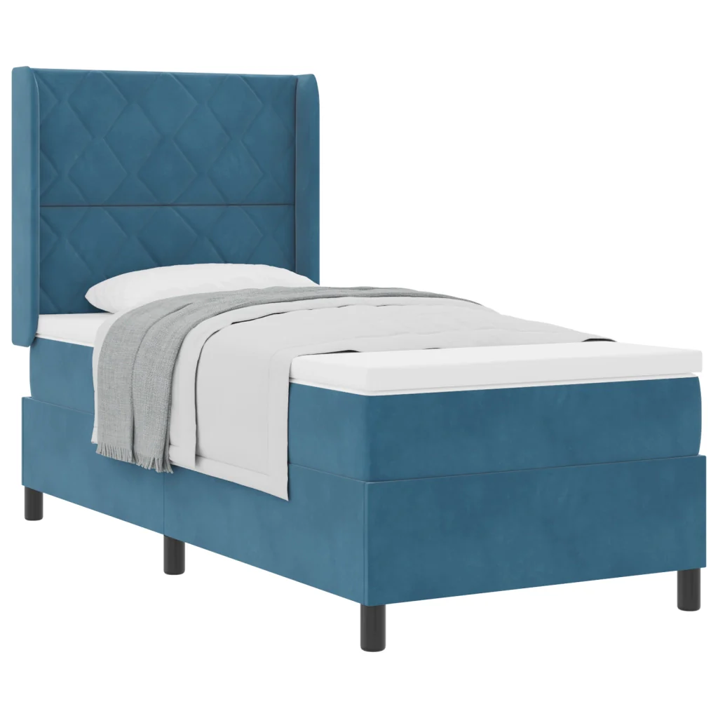 Letto a Box Spring con Materasso Blu Scuro 90x200 cm Velluto - Image 3