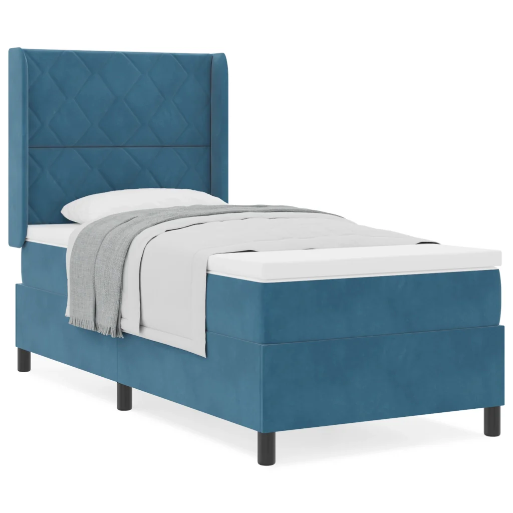 Letto a Box Spring con Materasso Blu Scuro 90x200 cm Velluto - Image 4