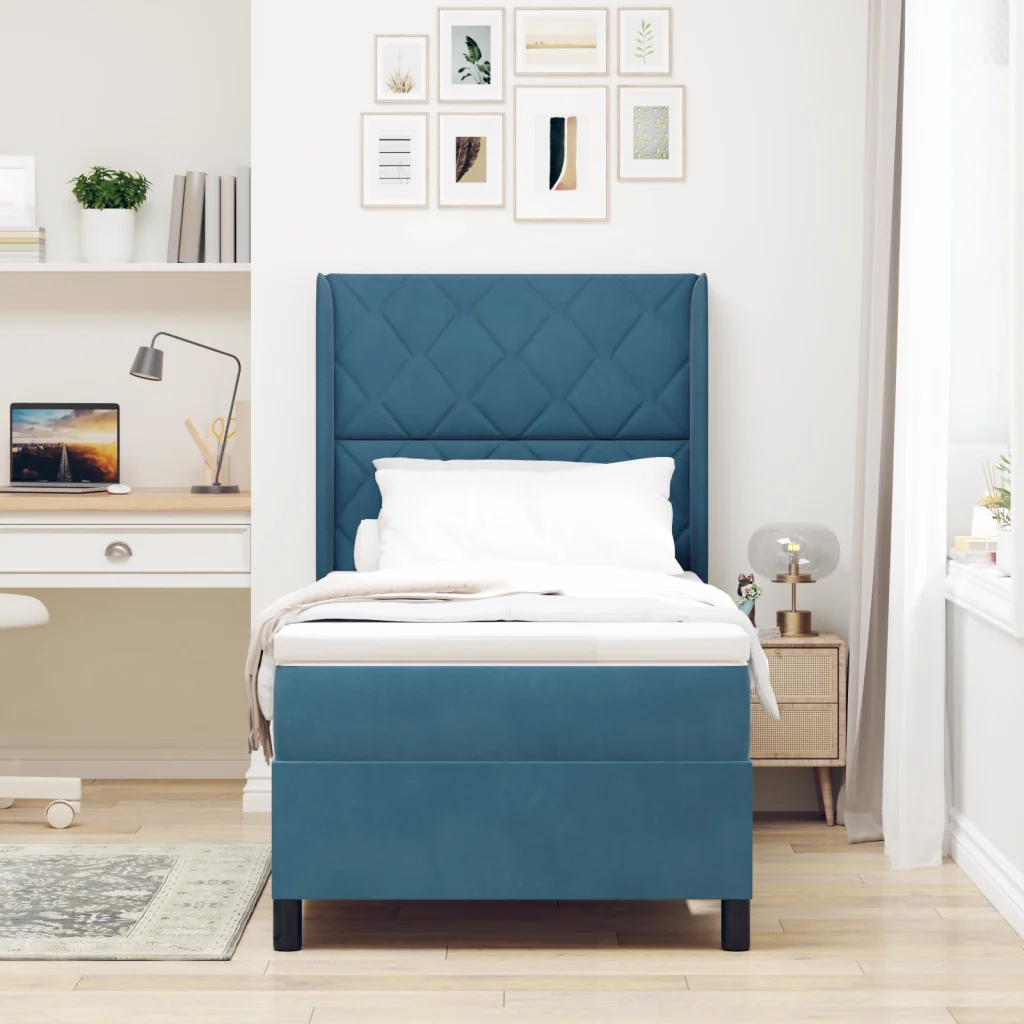 Letto a Box Spring con Materasso Blu Scuro 90x200 cm Velluto - Image 5