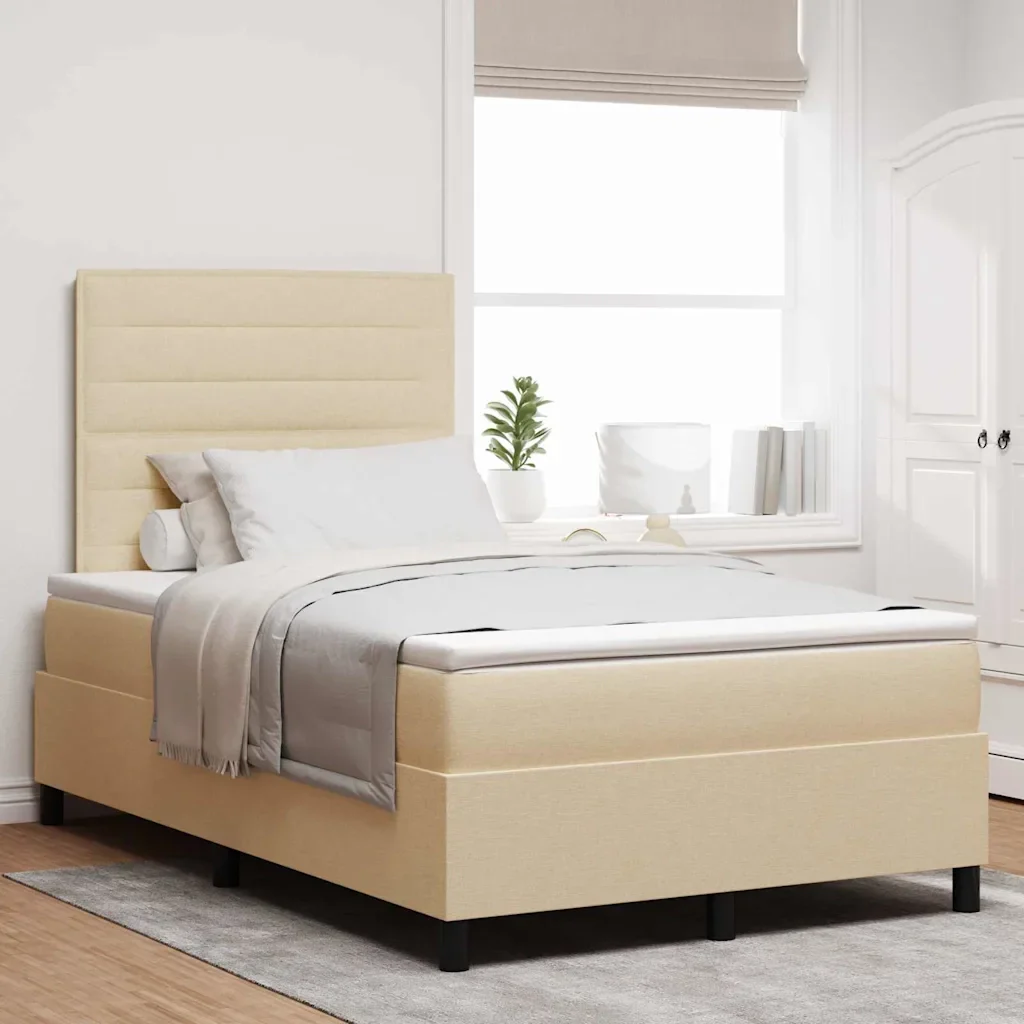 Letto a molle con materasso Crema 120 x 200 cm Tessuto 3339306