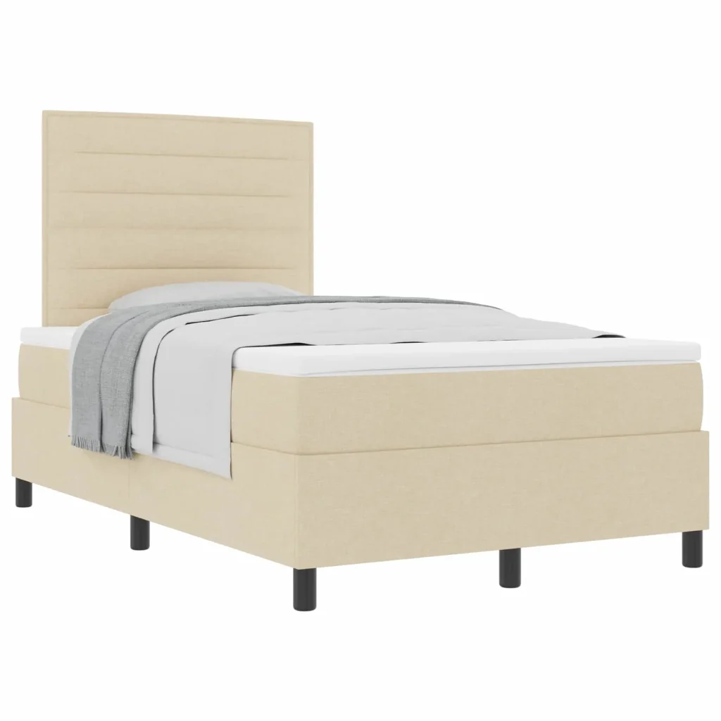 Letto a molle con materasso Crema 120 x 200 cm Tessuto 3339306 - Image 2
