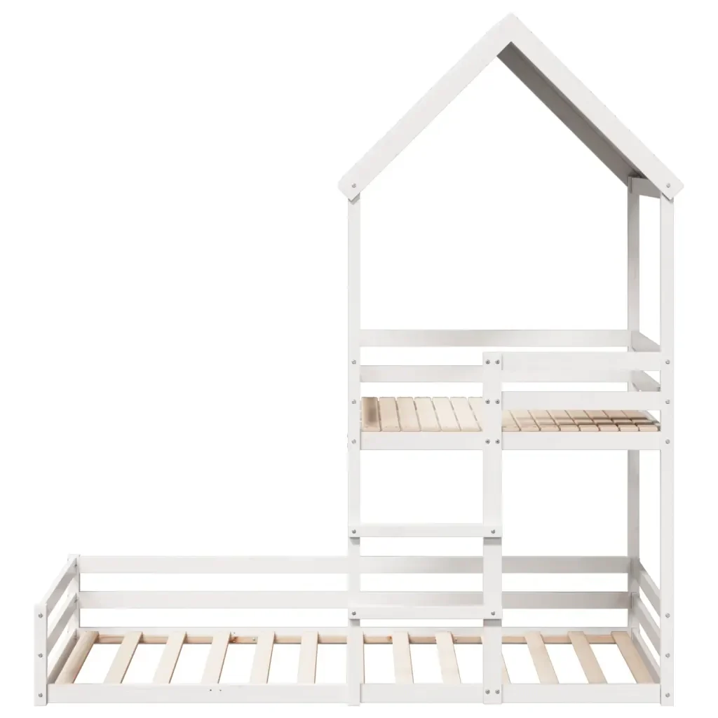 Letto a Castello con Tetto Bianco 80x200 cm Legno Massello Pino 3282394 - Image 4