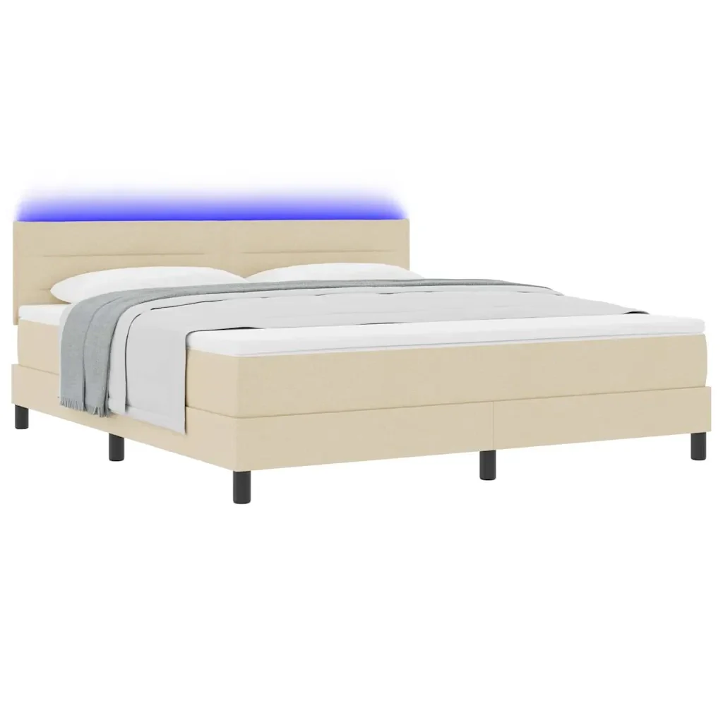 Letto a molle con materasso con led Crema 180 x 200 cm Tessuto 3342154 - Image 3