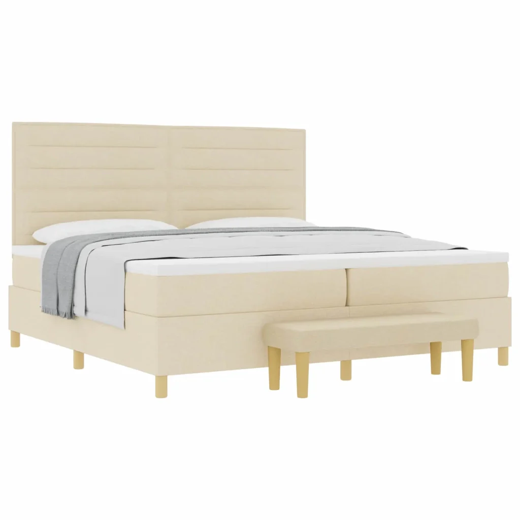 Letto a molle con materasso Crema 200 x 200 cm Tessuto 3344252 - Image 2