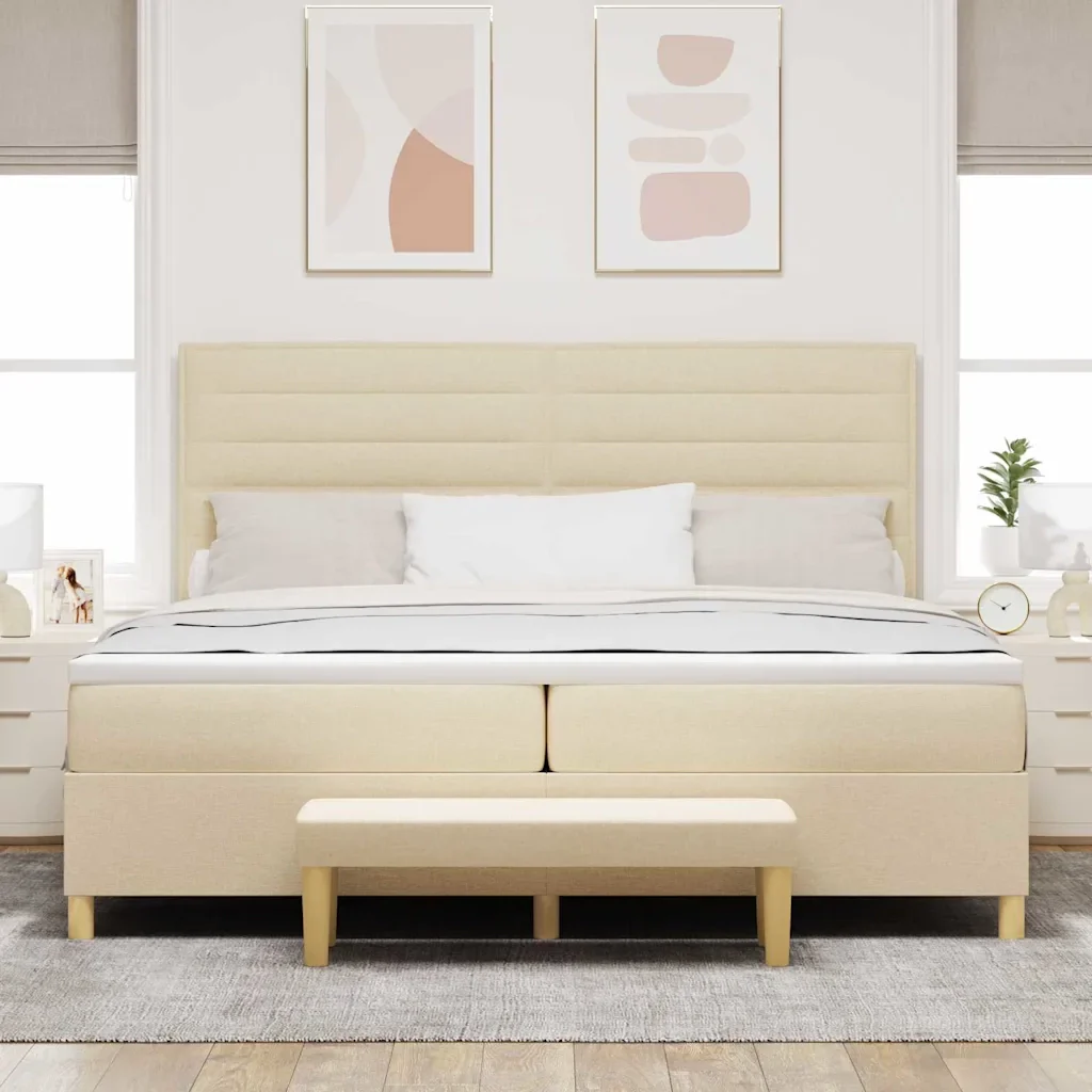 Letto a molle con materasso Crema 200 x 200 cm Tessuto 3344252 - Image 3