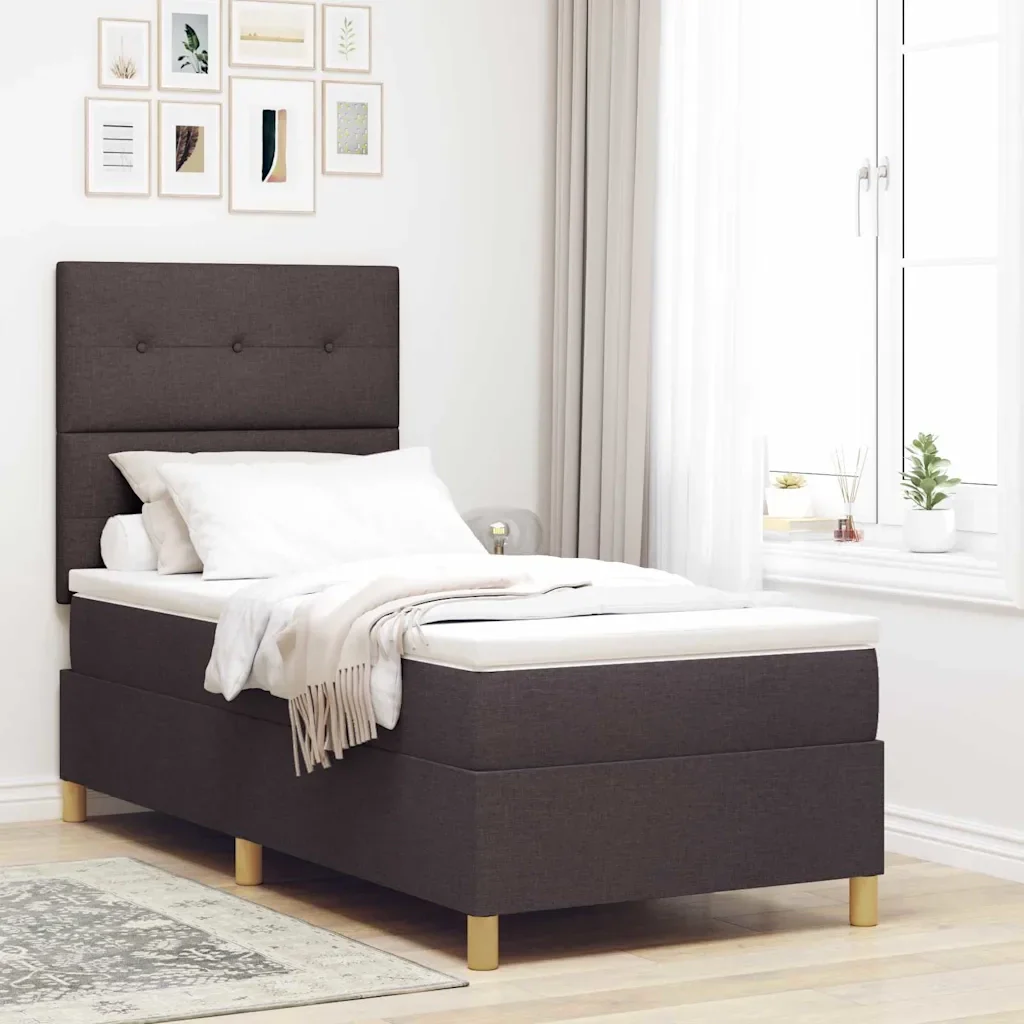 Letto a molle con testiera Marrone Scuro 90 x 200 cm Tessuto 3339591