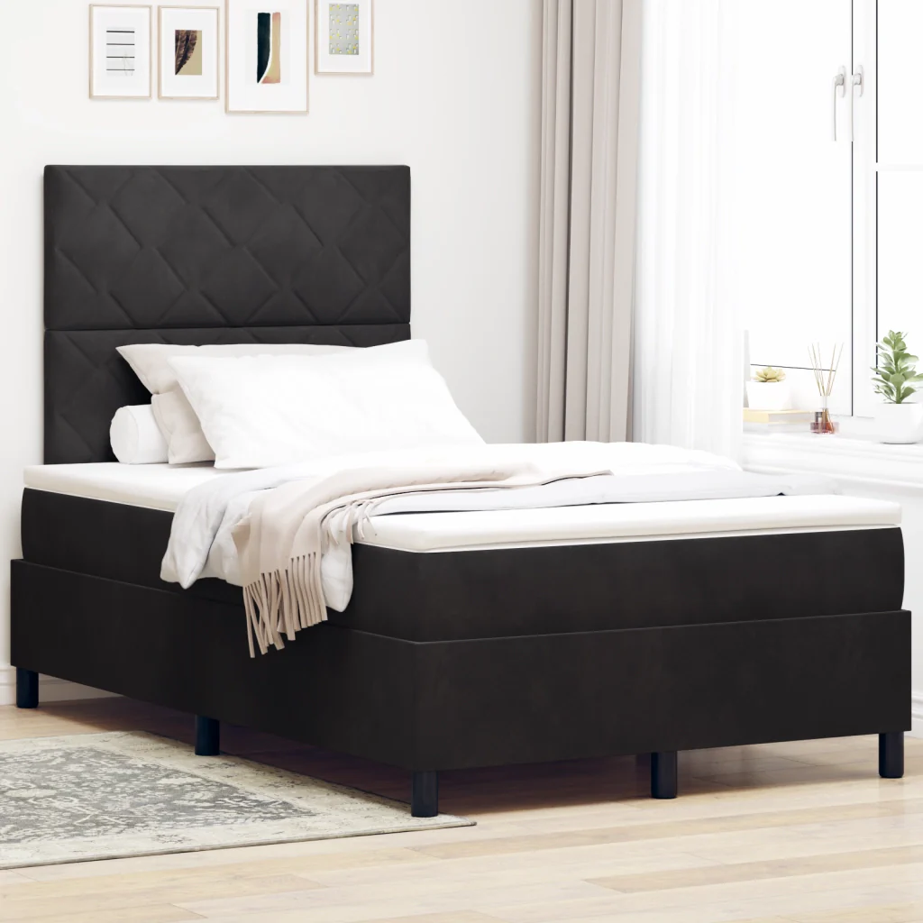 Letto a Molla con Materasso e LED Nero 120x190 cm Velluto