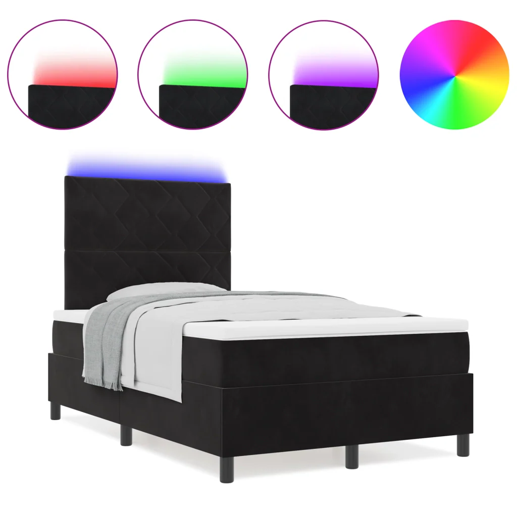 Letto a Molla con Materasso e LED Nero 120x190 cm Velluto - Image 4