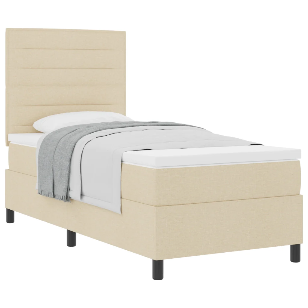 Letto a Molle con Materasso Beige Singolo Tessuto - Image 3
