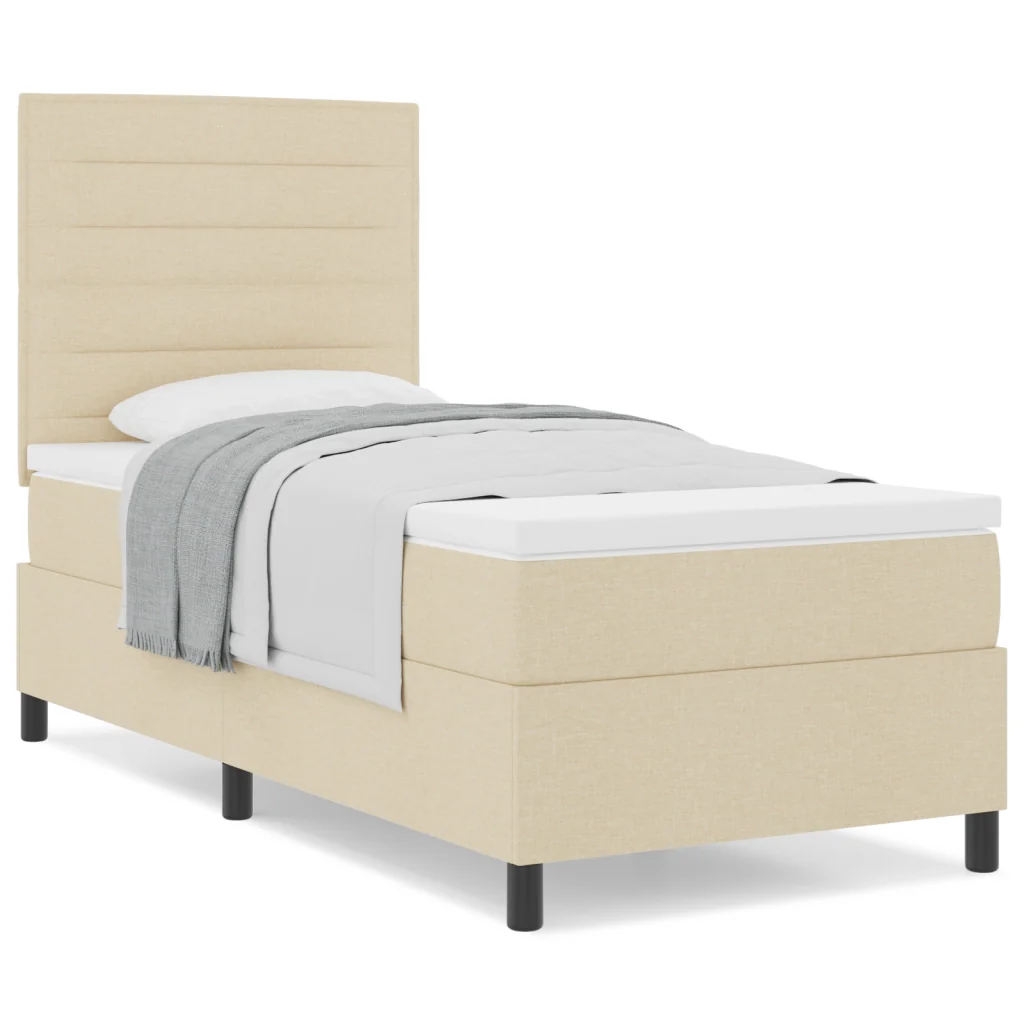 Letto a Molle con Materasso Beige Singolo Tessuto - Image 4